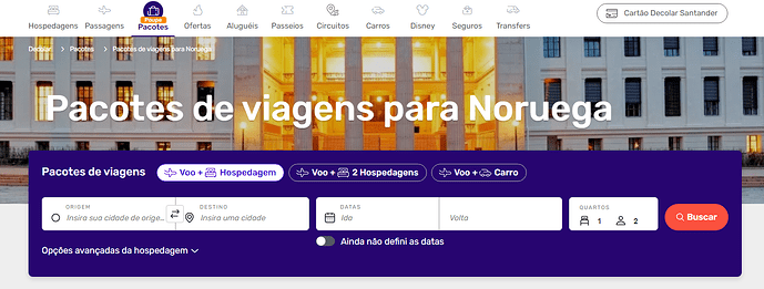 Página do site da Decolar