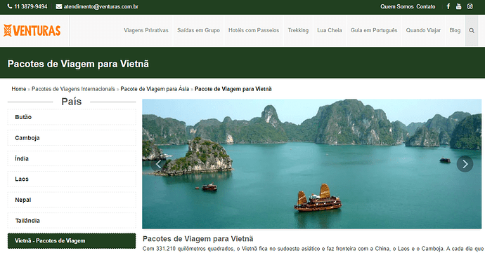 Página do site da Venturas Viagens