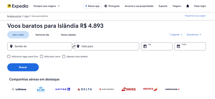 Página do site da Expedia