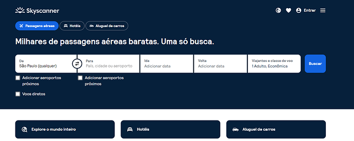 Página do site da Skyscanner