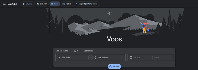 Página do site da Google Flights