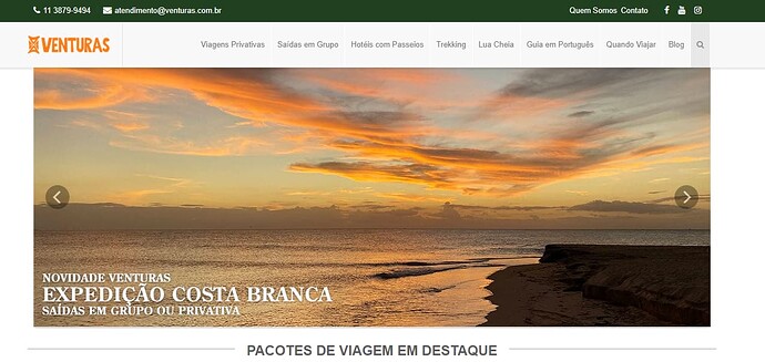 Página do site da Venturas Viagens
