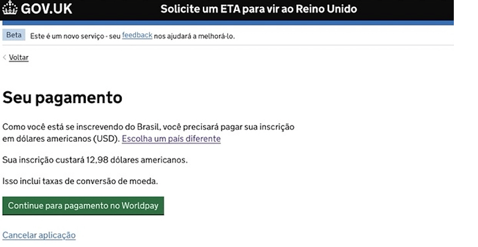 viagem pelo Reino Unido ETA