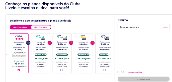 Página do site da Livelo