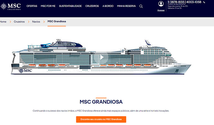 Página do site da MSC Cruzeiros