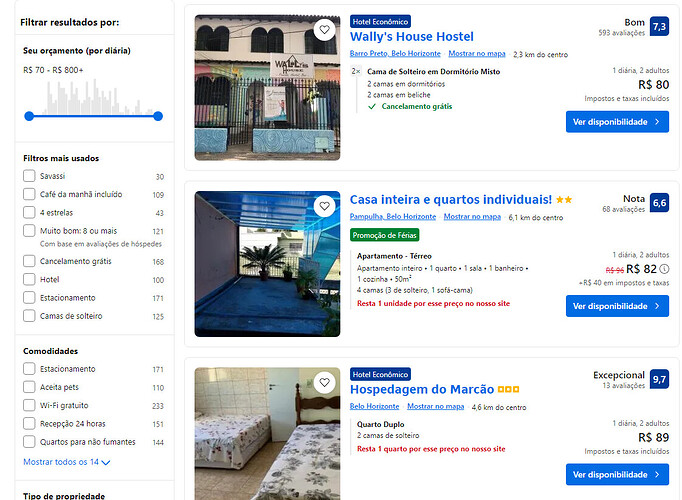 Página do site da Booking