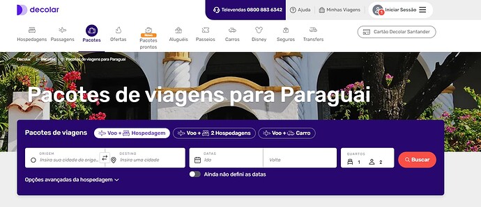 Página do site da Decolar
